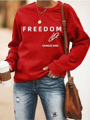 Red Freedom Charlie Kirk Signed Hoodie Women's Wear Red On October 14 Birthday Tribute - Lilybirchmarket