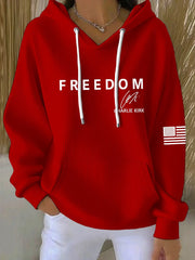 Red Freedom Charlie Kirk Signed Hoodie Women's Wear Red On October 14 Birthday Tribute - Lilybirchmarket