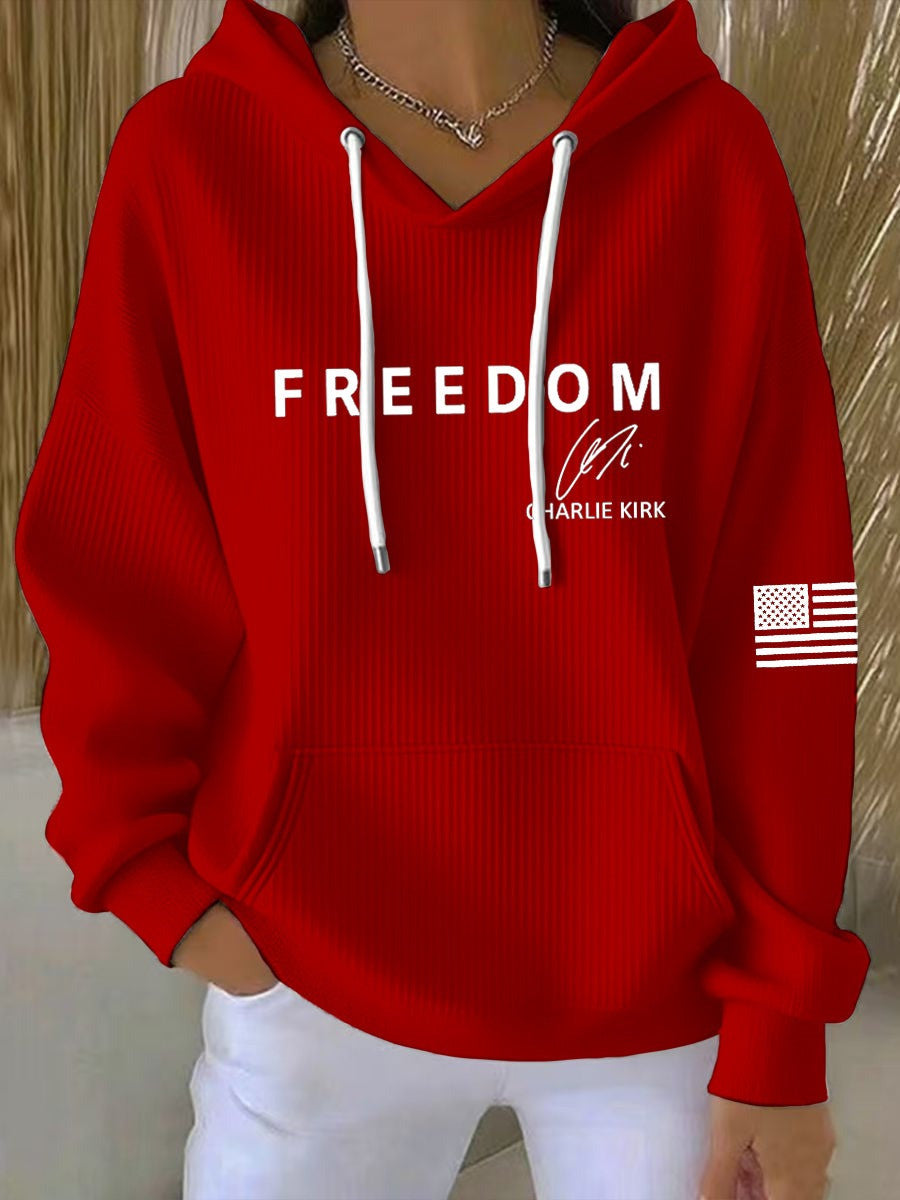 Red Freedom Charlie Kirk Signed Hoodie Women's Wear Red On October 14 Birthday Tribute - Lilybirchmarket