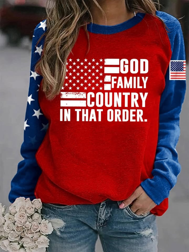 Red Freedom Charlie Kirk Sweatshirt God Family Country In That Order Clothing Patriotic Gifts - Lilybirchmarket