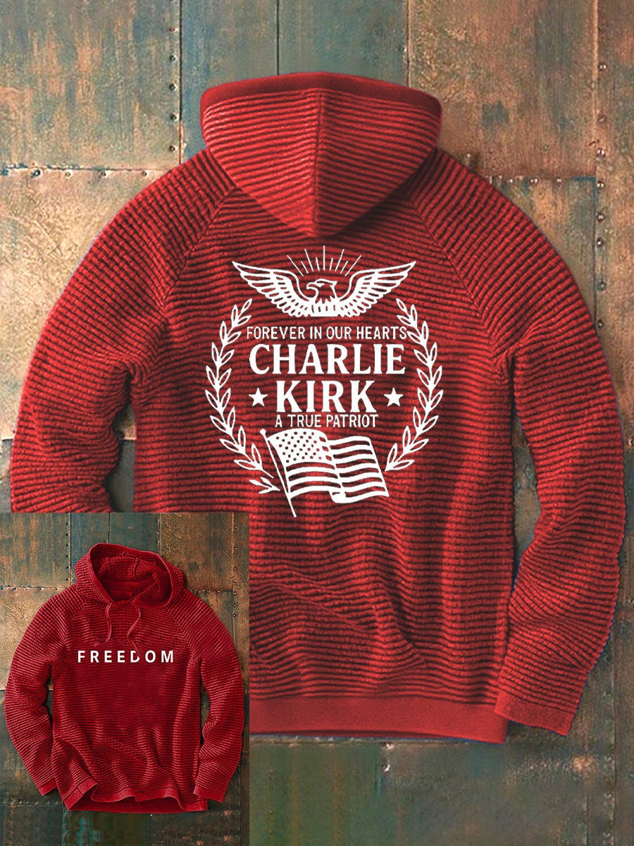 Red Freedom Charlie Kirk Waffle Hoodie Forever In Our Heart A True Patriot Memorial Clothing - Lilybirchmarket