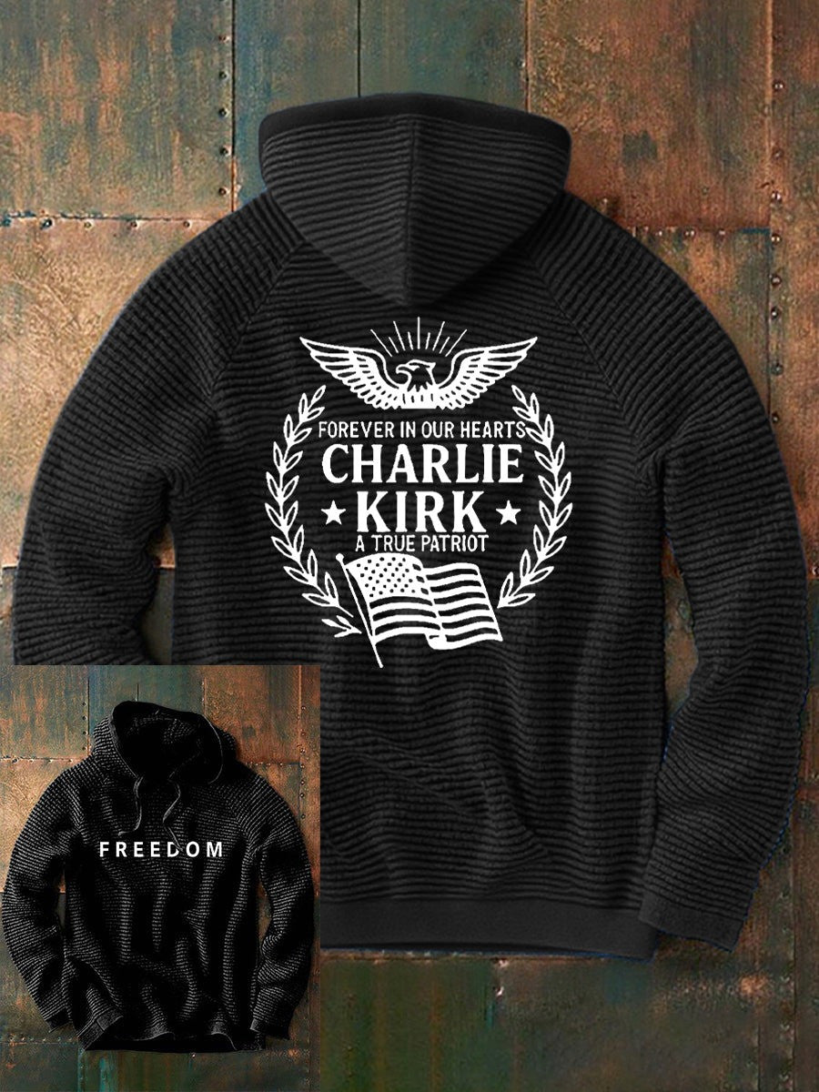 Red Freedom Charlie Kirk Waffle Hoodie Forever In Our Heart A True Patriot Memorial Clothing - Lilybirchmarket