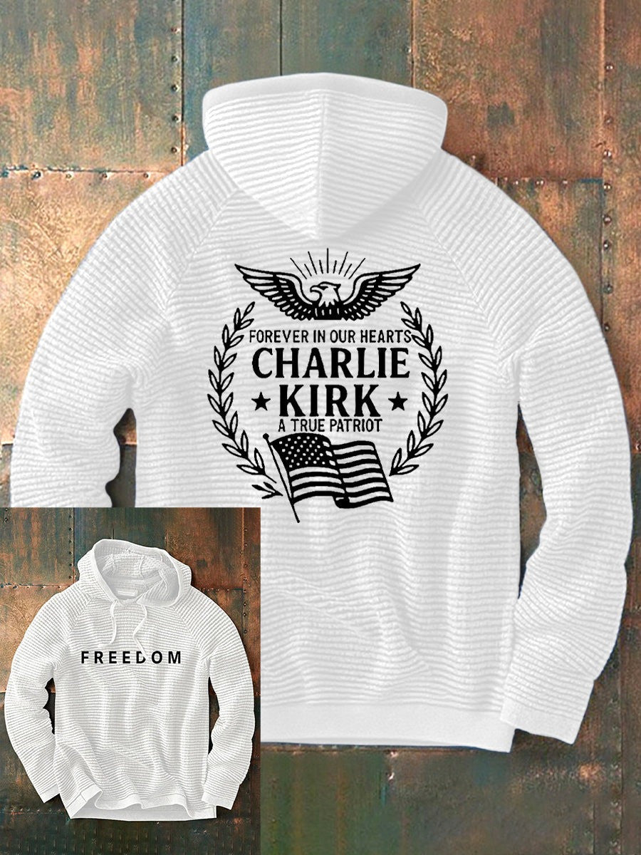 Red Freedom Charlie Kirk Waffle Hoodie Forever In Our Heart A True Patriot Memorial Clothing - Lilybirchmarket