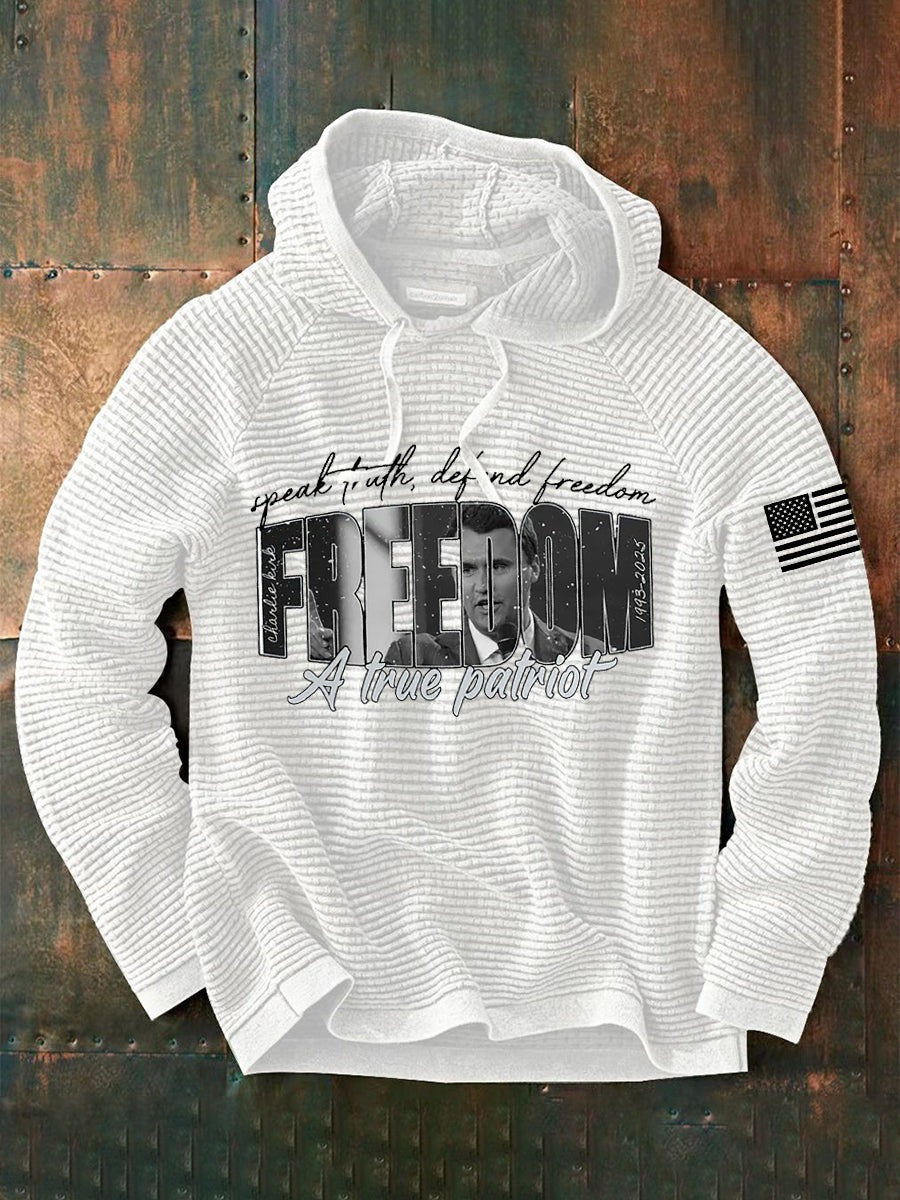Red Freedom Charlie Kirk Waffle Hoodie Speak Truth Defend Freedom A True Patriot Clothes - Lilybirchmarket