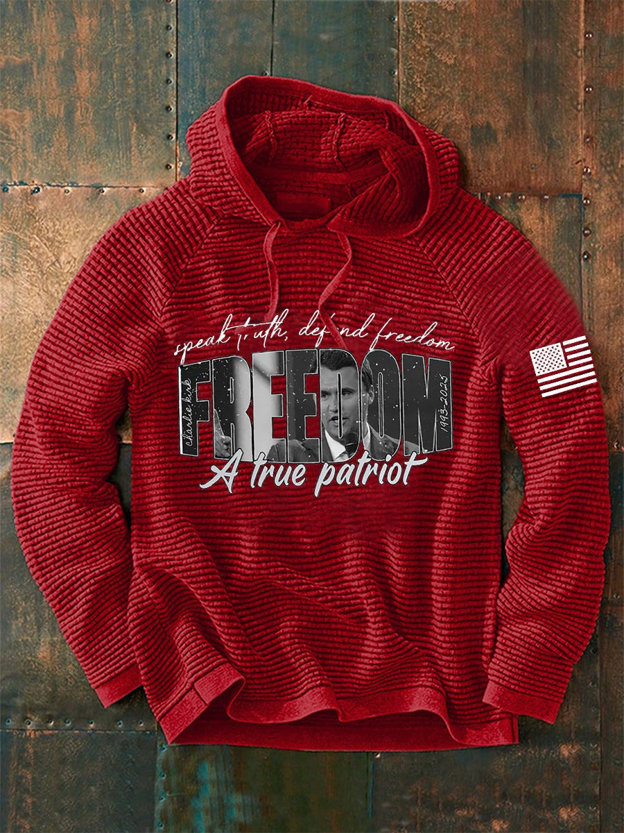Red Freedom Charlie Kirk Waffle Hoodie Speak Truth Defend Freedom A True Patriot Clothes - Lilybirchmarket