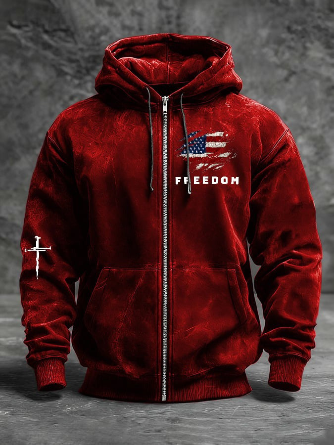Red Freedom Charlie Kirk Zip Hoodie American Flag TPUSA Merch Memorial Apparel - Lilybirchmarket