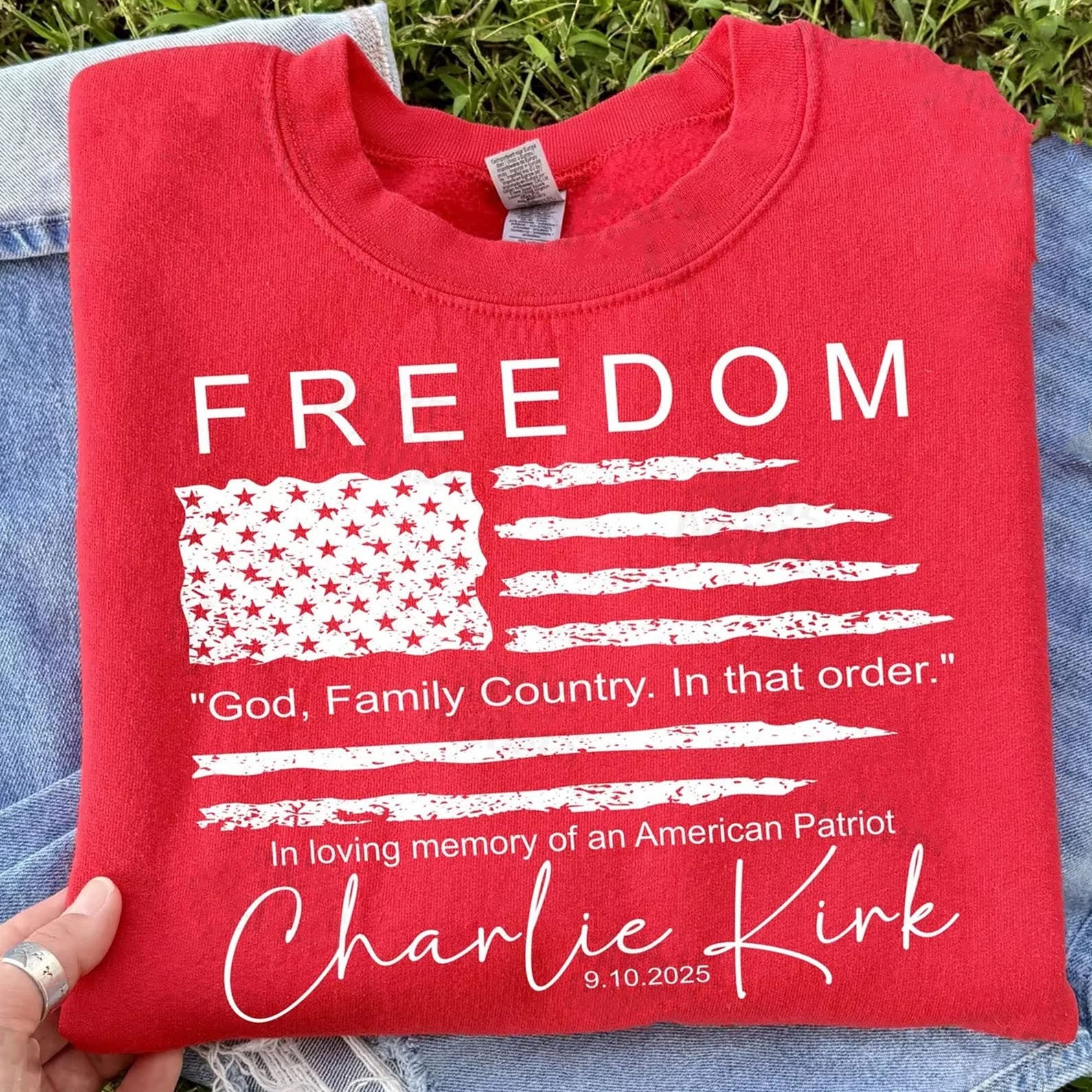 Red Freedom Sweatshirt Charlie Kirk In Loving Memory Sweatshirt Gifts For Patriots - Lilybirchmarket