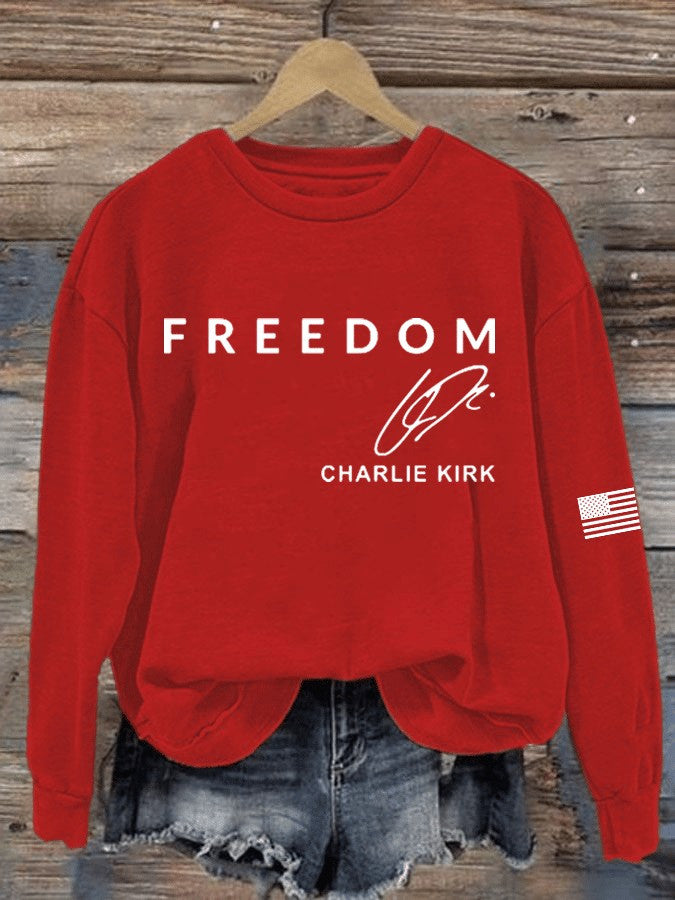 Red Freedom Sweatshirt Charlie Kirk Sweatshirt TPUSA Merch Charlie Kirk Funeral Merch Gifts - Lilybirchmarket