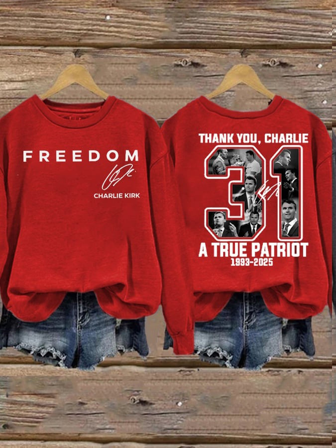 Red Freedom Sweatshirt Charlie Kirk Sweatshirt TPUSA Merch Thank You Charlie 31 Apparel - Lilybirchmarket