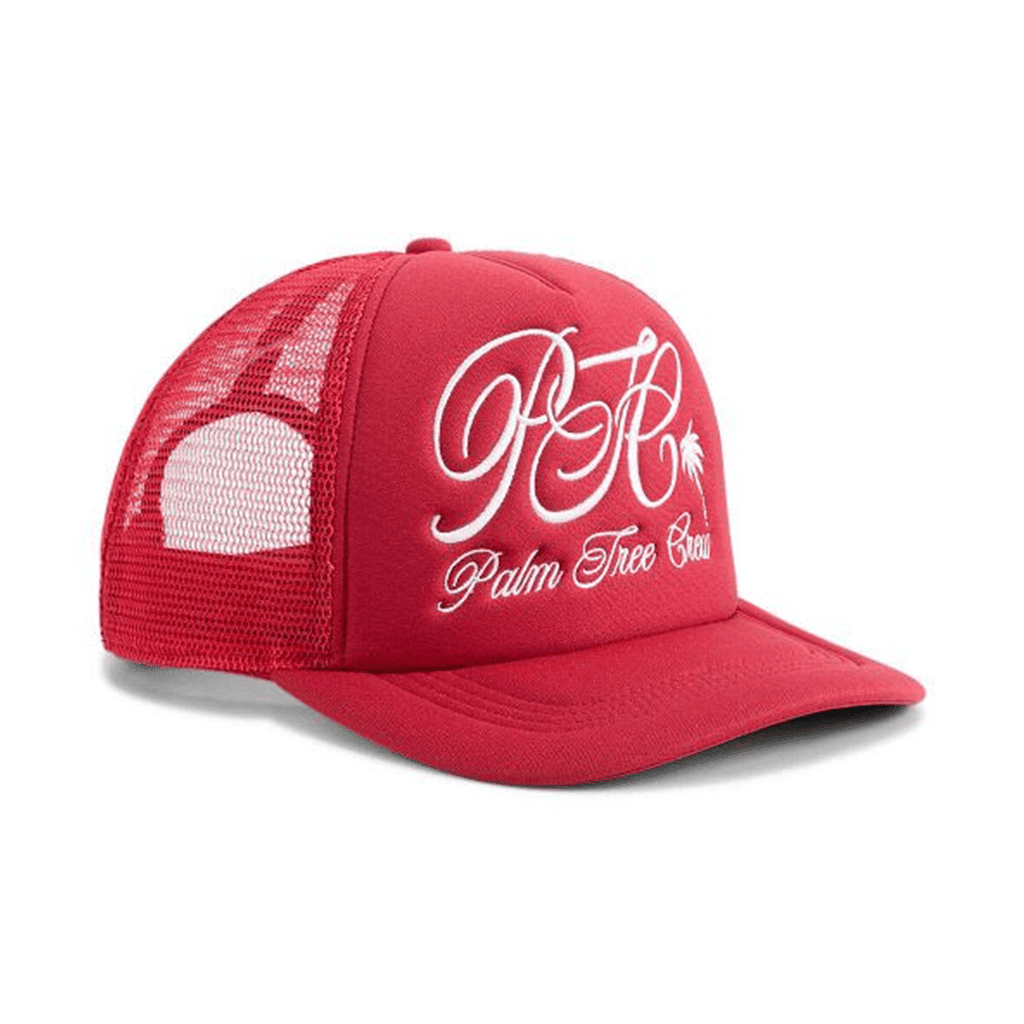 Red Palm Tree Crew Trucker Hat Summer Gift for Dad Stylish PTC Hat - Lilybirchmarket