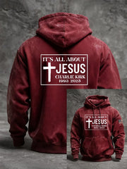 Red RIP Charlie Kirk Hoodie It's All About Jesus Faith Clothes Charlie Kirk Memorial Merch - Lilybirchmarket