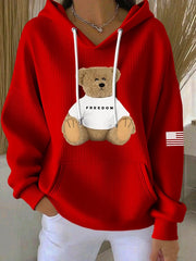 Red Teddy Bear Charlie Kirk White Freedom Hoodie Wear Red On October 14 Birthday Tribute - Lilybirchmarket