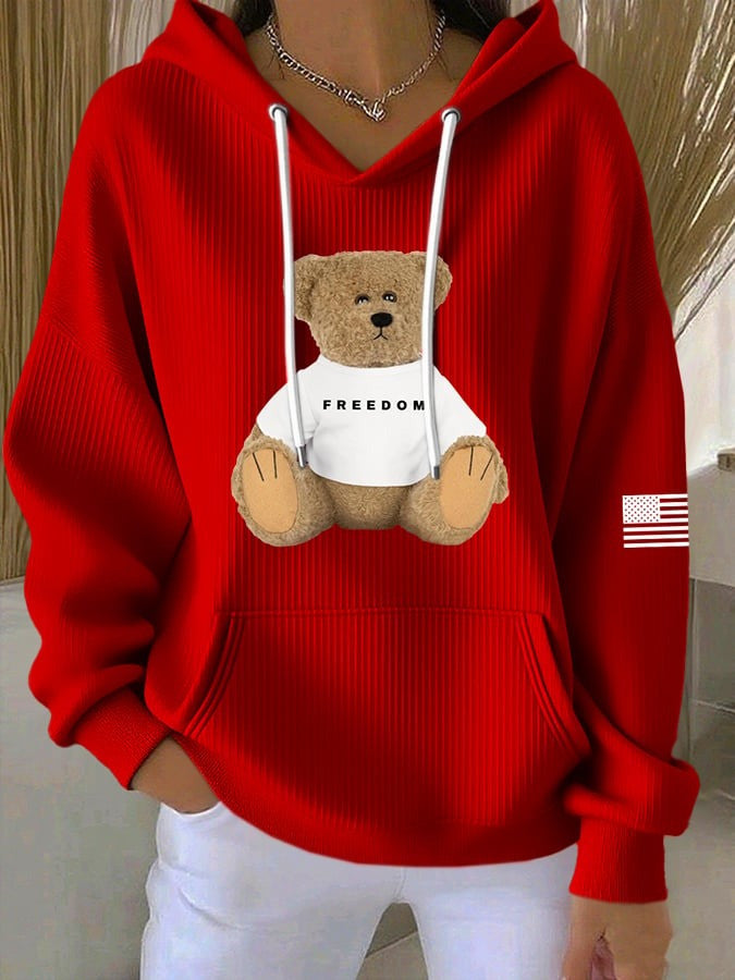 Red Teddy Bear Charlie Kirk White Freedom Hoodie Wear Red On October 14 Birthday Tribute - Lilybirchmarket