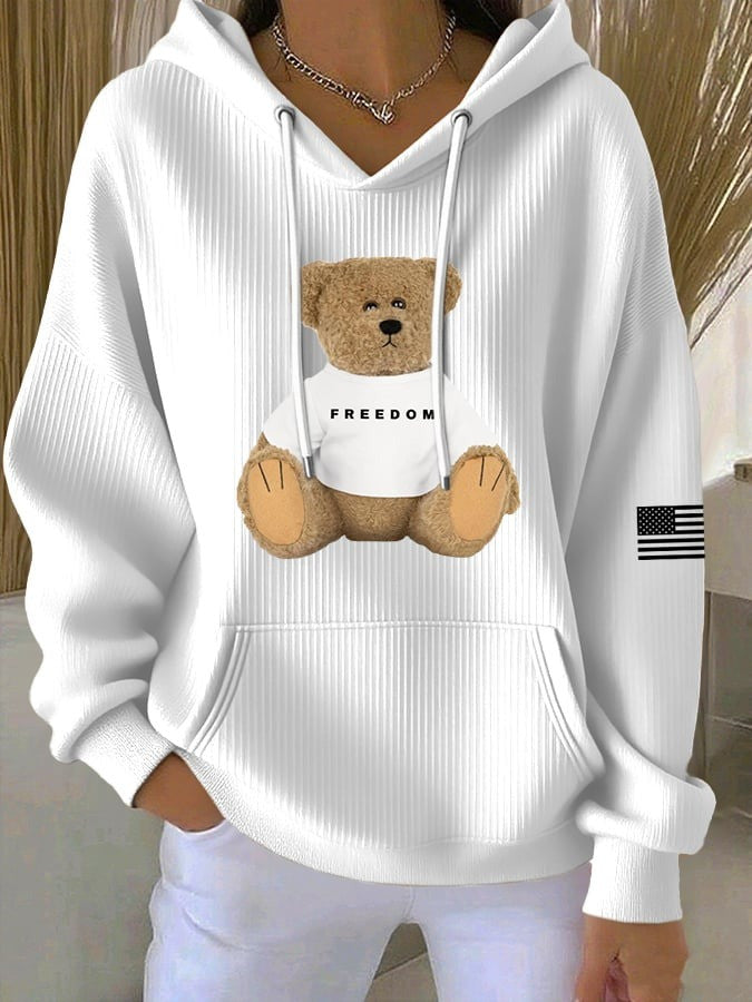 Red Teddy Bear Charlie Kirk White Freedom Hoodie Wear Red On October 14 Birthday Tribute - Lilybirchmarket
