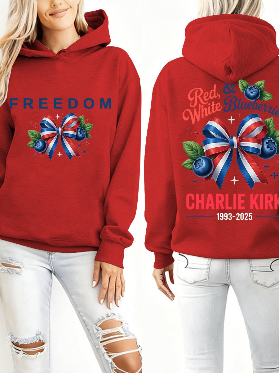 Red White And Blueberries Charlie Kirk Hoodie Women's In Memory Of CK October 14 Day Merch - Lilybirchmarket