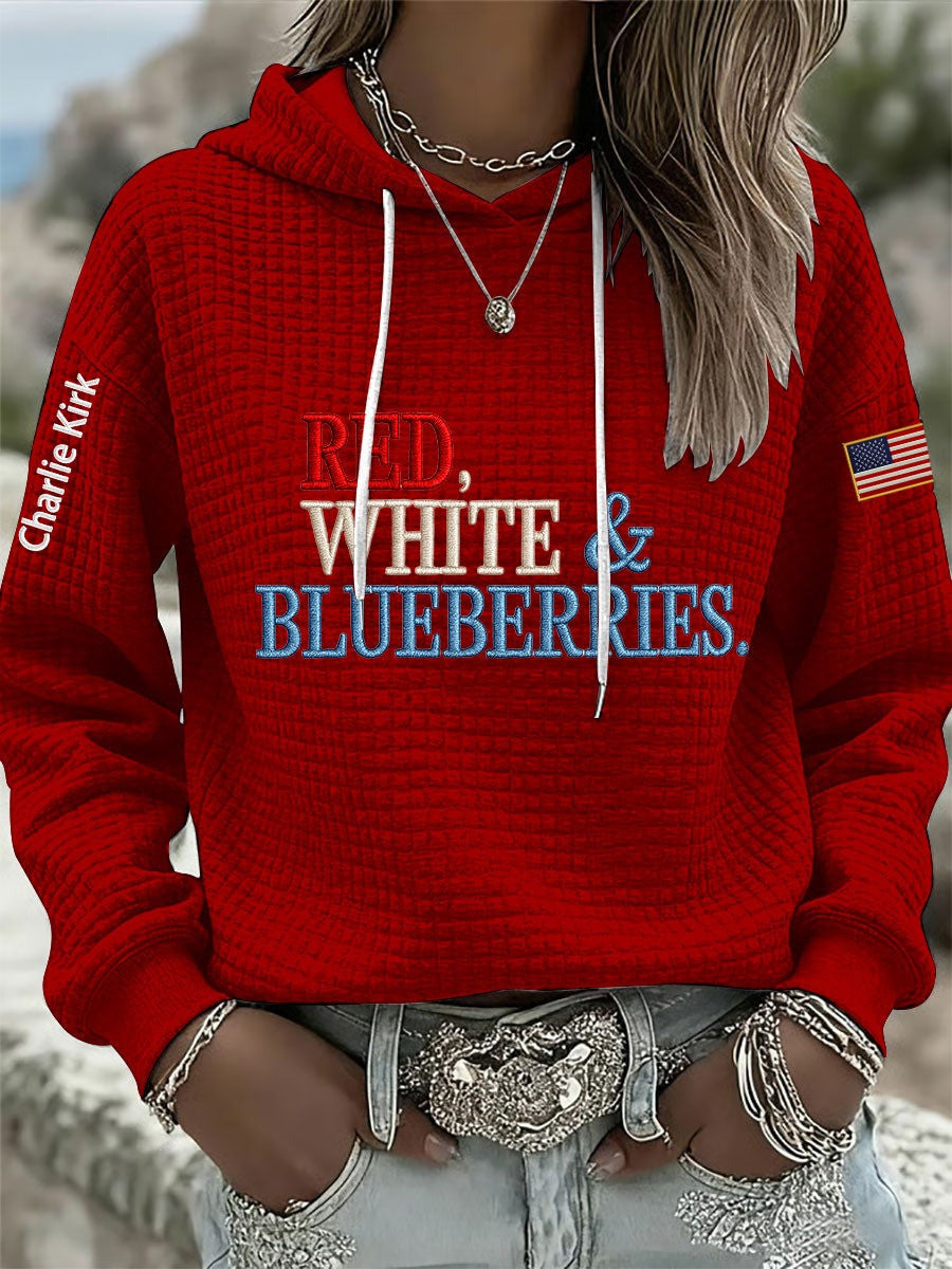 Red White And Blueberries Charlie Kirk Waffle Hoodie Women's October 14 Day Merch Clothes - Lilybirchmarket
