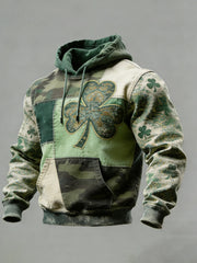 Retro Camo St Patricks Day Clover Patchwork Graphic Pocket Hoodie Irish Gift For Men - Lilybirchmarket