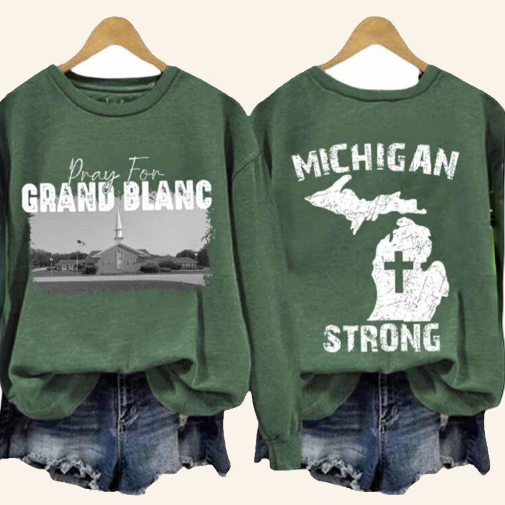 Retro Michigan Strong Pray For Michigan Grand Blanc Print Sweatshirt Gifts For Wife - Lilybirchmarket
