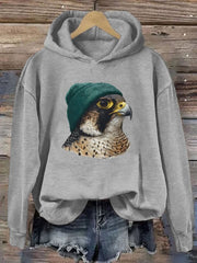Retro Peregrine Falcon Wearing Beanie Hoodie Women's Birding Apparel Gifts For Bird Lovers - Lilybirchmarket