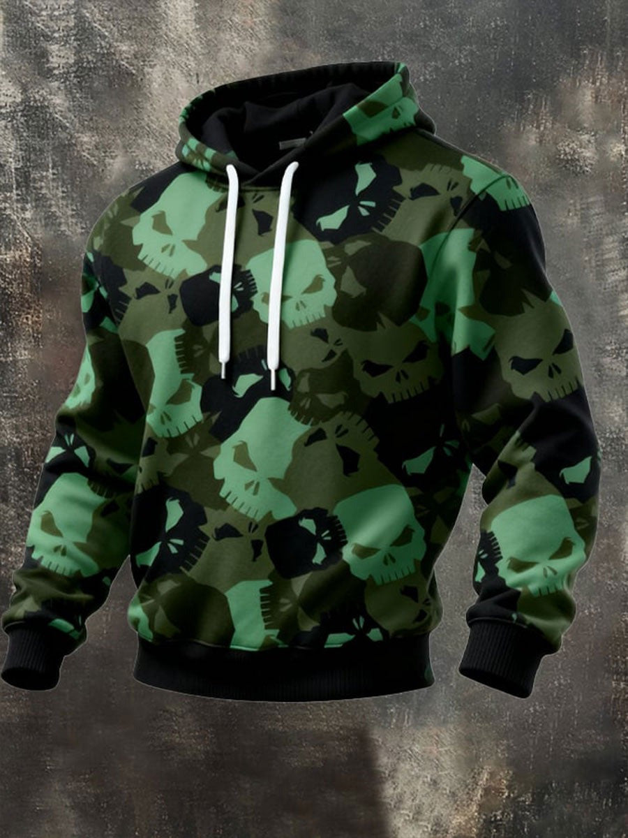 Retro Skeleton Camouflage Hoodie Mens Gothic Themed Hooded Sweatshirt Father's Day Gifts Ideas - Lilybirchmarket
