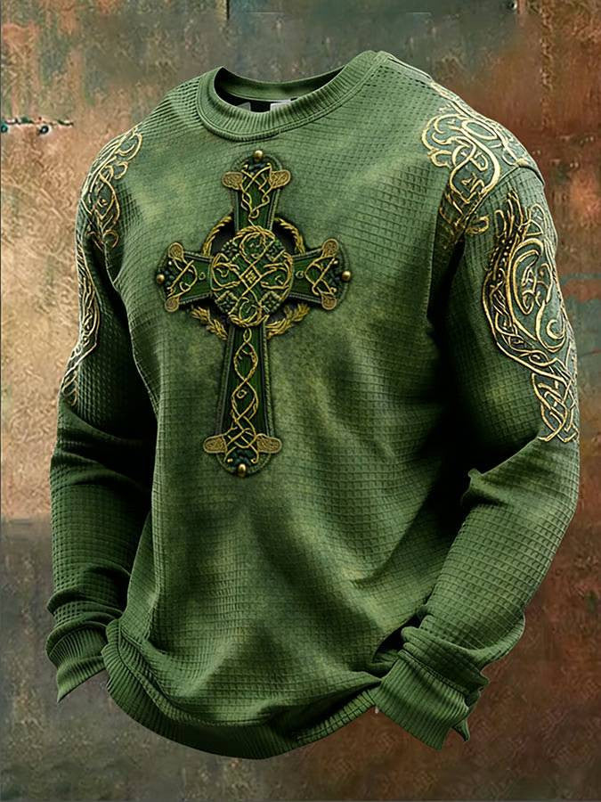  Retro St. Patrick's Day Art Print Casual Crew Neck Long Sleeve T Shirt Irish Theme Gift Ideas - TradiViet