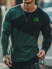 Retro St. Patrick's Day Clover Graphic Contrast Print Long Sleeve T-Shirt Festive Irish Gifts - TradiViet