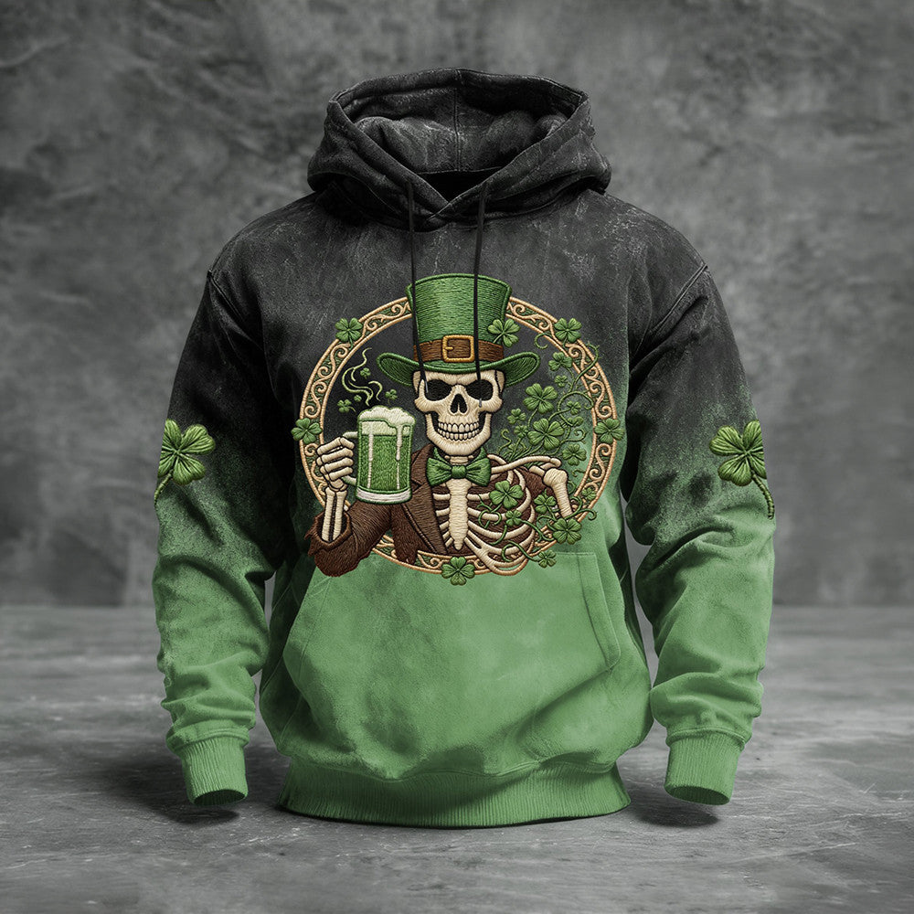 Retro St. Patrick's Day Hoodie Skeleton Art St Patrick's Day Apparel Gift For Him - Lilybirchmarket