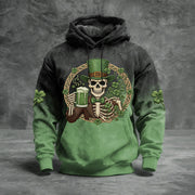 Retro St. Patrick's Day Hoodie Skeleton Art St Patrick's Day Apparel Gift For Him - Lilybirchmarket