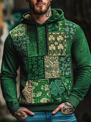 Retro St Patrick's Day Print Hoodie Shamrock Patchwork Hoodie St Patrick's Day Gifts For Him - Lilybirchmarket