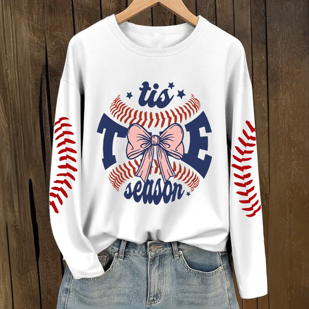 Retro Tis The Season Bow Baseball Long Sleeve T-Shirt Game Day Shirt World Series Merch 2025 - Lilybirchmarket