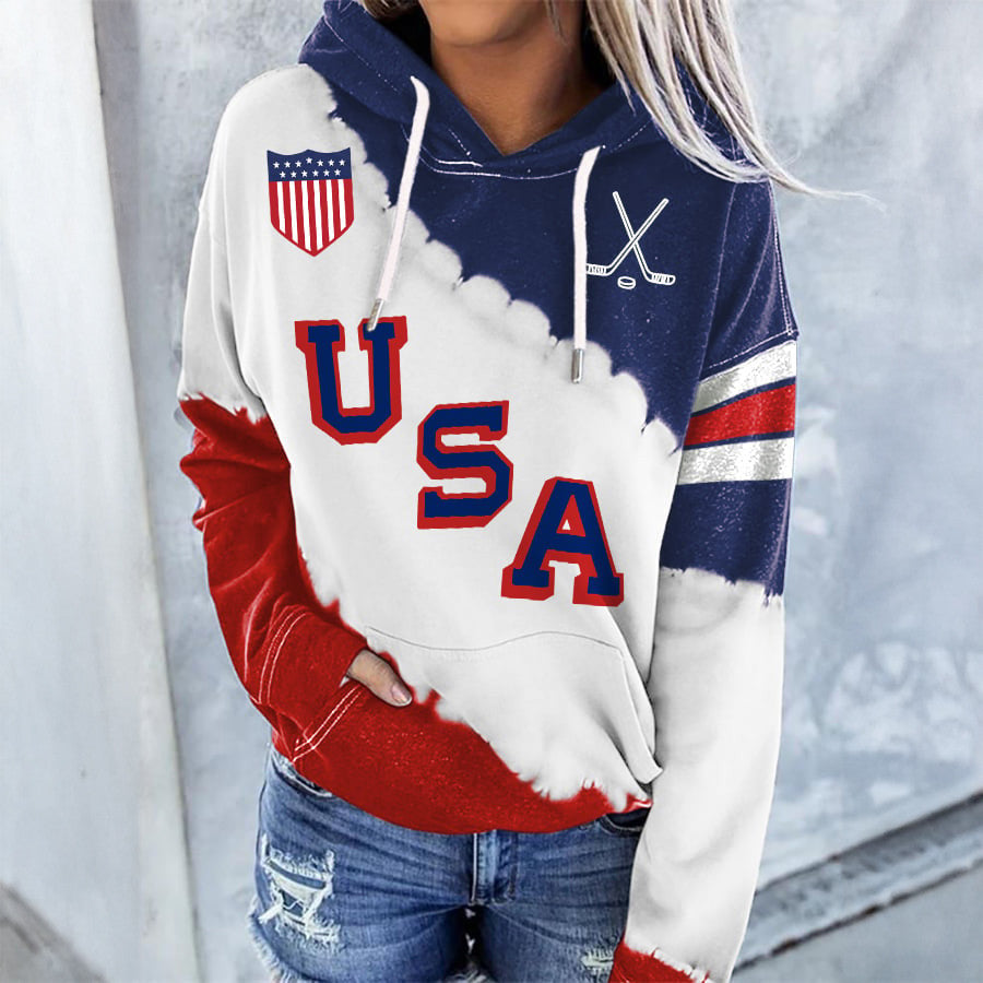 Retro USA Ice Hockey Hoodie 2026 Winter Olympic USA Hockey Team Merch Fan Gear - Lilybirchmarket