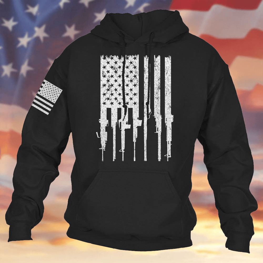 Rifle Flag Hoodie Black American Gun Flag Hooded Sweatshirt Patriotic Clothing For Men - Lilybirchmarket