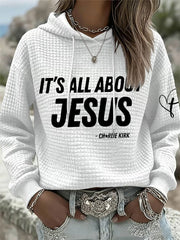 RIP Charlie Kirk It's All About Jesus Women's Waffle Hoodie Memorial Clothing Faith Gifts - Lilybirchmarket