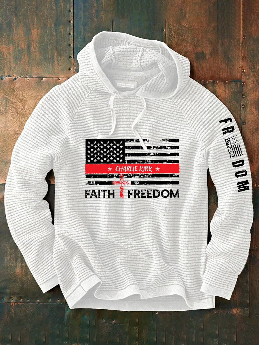 RIP Charlie Kirk Memorial Merch Waffle Hoodie Faith Freedom American Flag Clothes - Lilybirchmarket