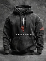 RIP Charlie Kirk Memorial Merch Washed Hoodie Christian Cross American Flag Faith Apparel - Lilybirchmarket