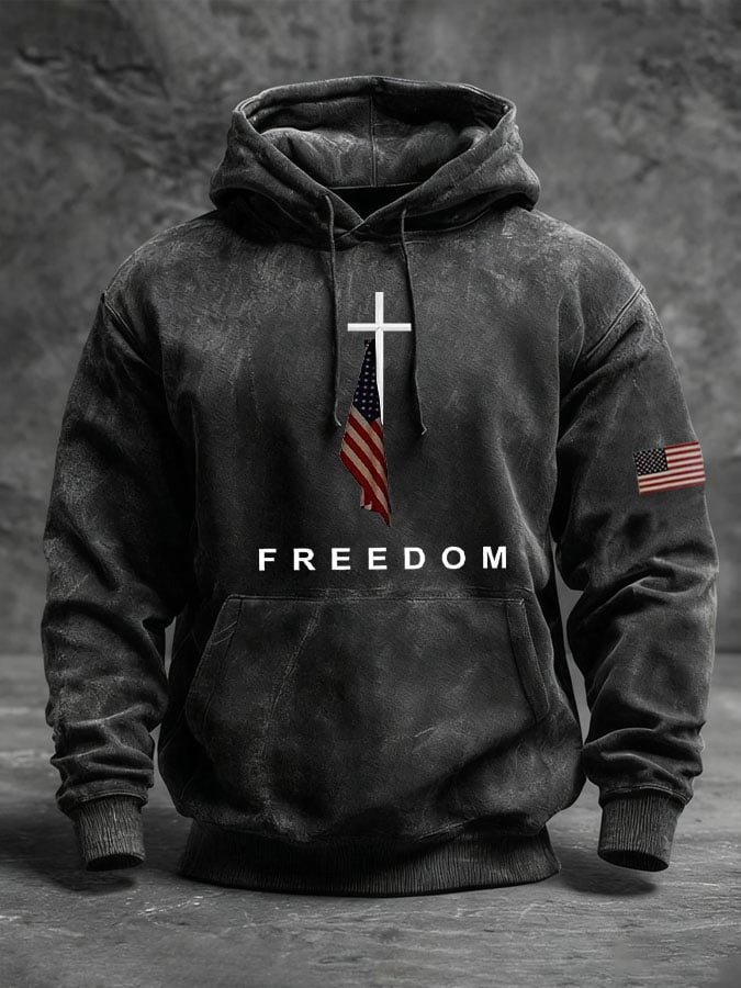 RIP Charlie Kirk Memorial Merch Washed Hoodie Christian Cross American Flag Faith Apparel - Lilybirchmarket