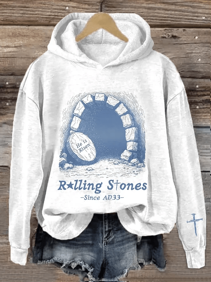 Rolling Stones Since AD33 Hoodie Women's He Is Risen Hooded Sweatshirt Christian Easter Gifts - Lilybirchmarket