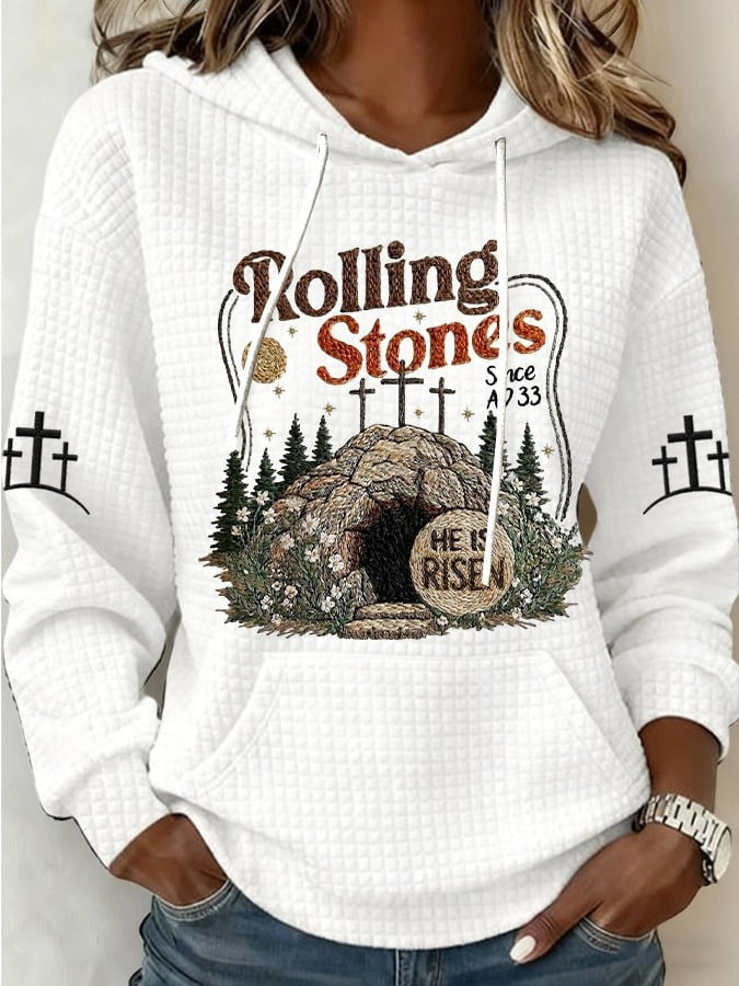 Rolling Stones Waffle Hoodie Easter Bunny Floral Pullover Gift For Women - Lilybirchmarket
