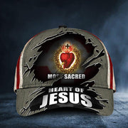 Sacred Heart Of Jesus Hat Christian Hat American Flag Cap Gifts For Dad - Lilybirchmarket