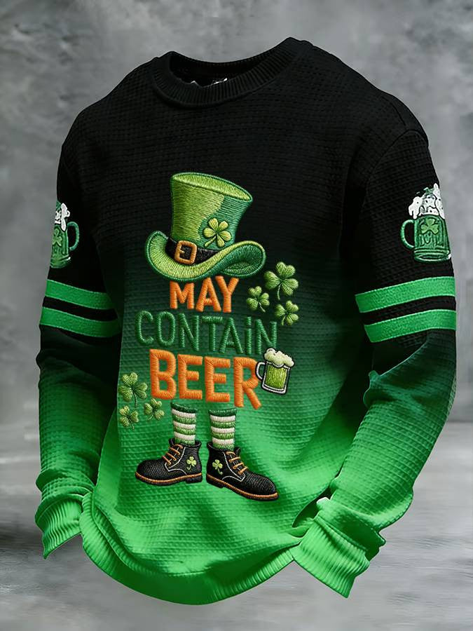  Saint Patrick'S Day Apparel Funny May Contain Beer Long Sleeve T Shirt Green Holiday Gift Ideas - TradiViet