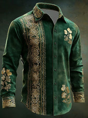  Saint Patrick's Day Celtic Cross Intricate Floral Long Sleeve Button Up Shirt Irish Gifts - TradiViet