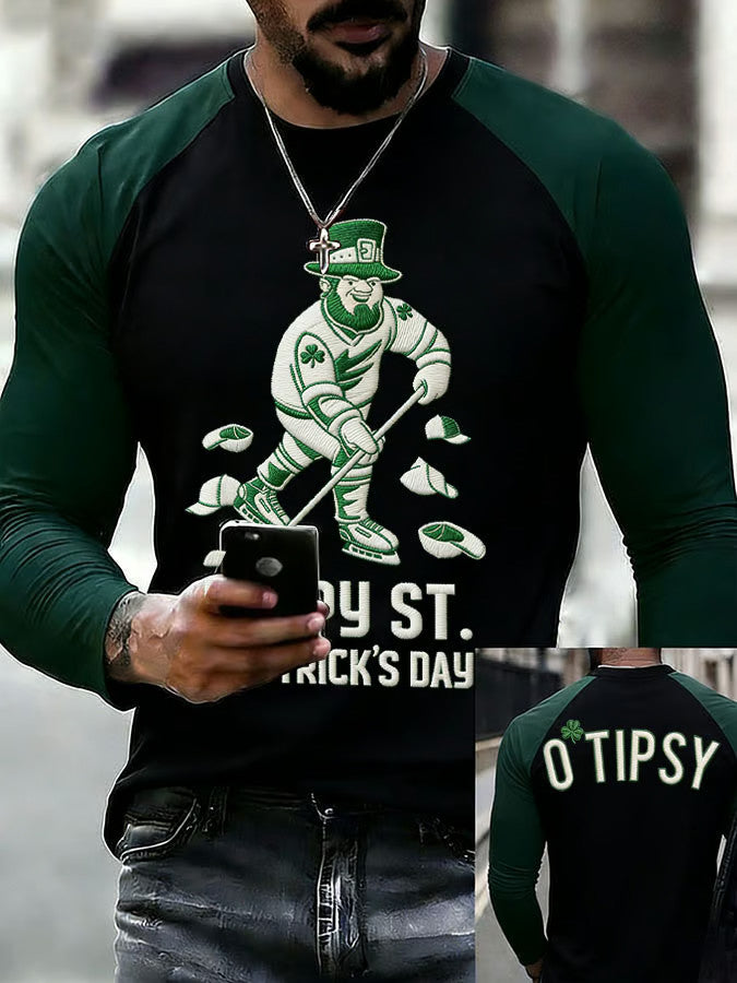  Saint Patrick's Day Leprechaun Hockey Player Long Sleeve T Shirt Green Irish Gift for Sports - TradiViet