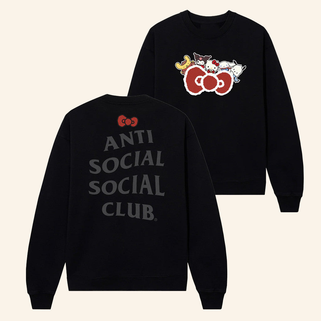 Sanrio Merch Anti Social Social Club X Hello Kitty And Friends Big Bow Crewneck Sweatshirt - Lilybirchmarket