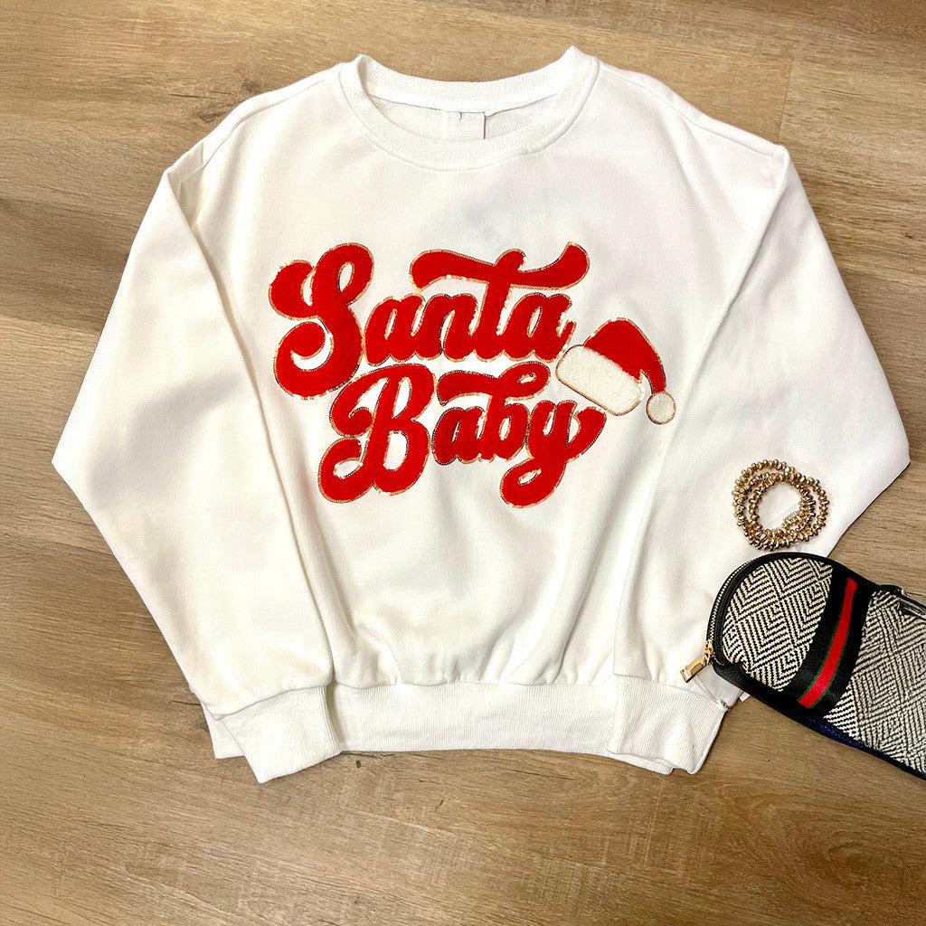 Santa Baby Sweatshirt White Cute Christmas Clothing Gifts For Xmas - Lilybirchmarket