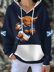 Scotland Rugby Highland Cow Mascot Hoodie Scottish Saltire Fan Gear Best Gift For Rugby Supporters - Lilybirchmarket