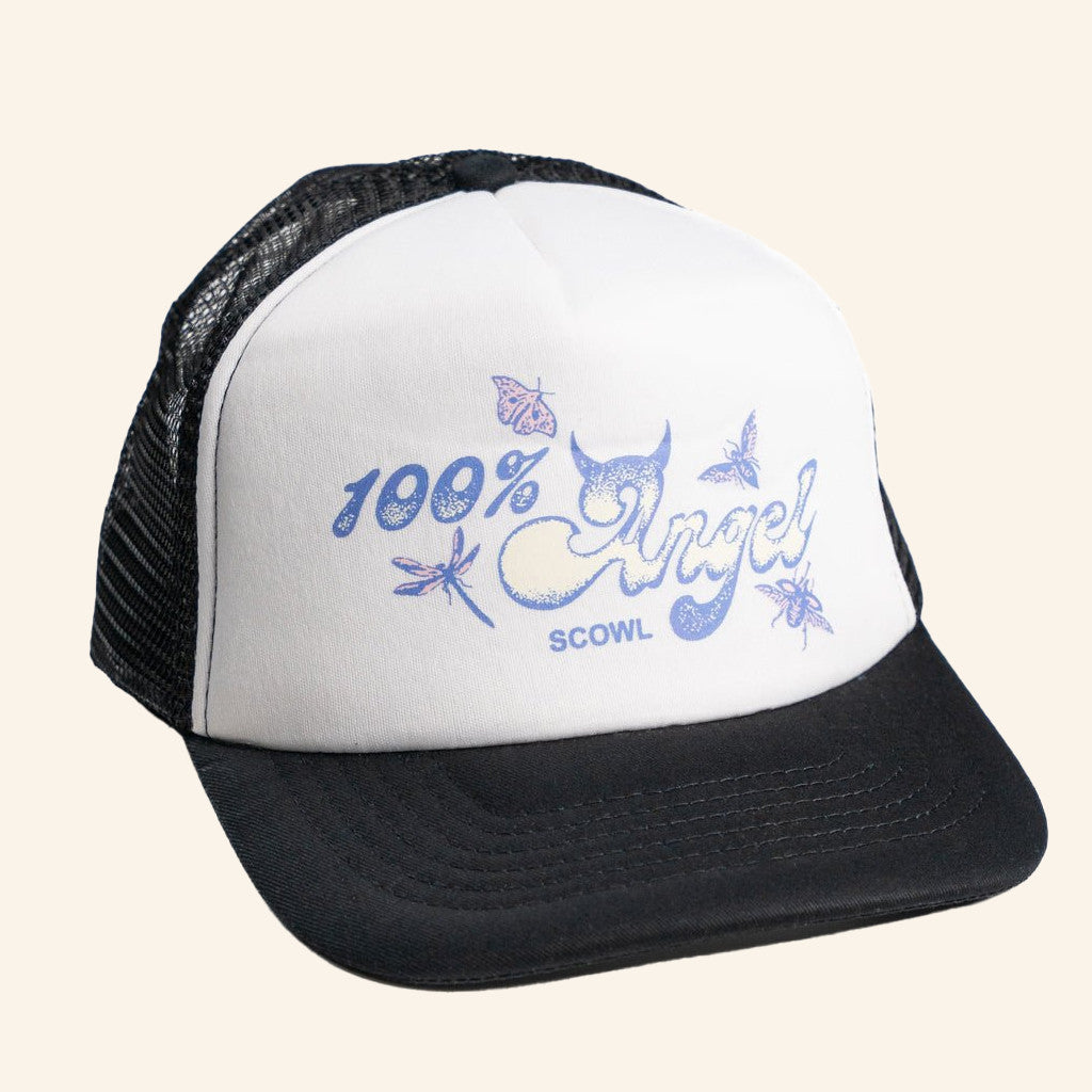 Scowl Official Merch 100 Angel Black Trucker Hat Best Gifts For Rock Music Lovers - Lilybirchmarket