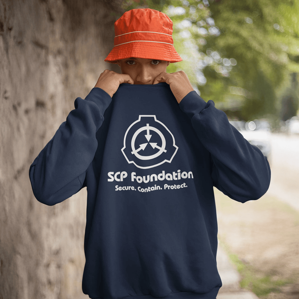 SCP Sweatshirt SCP White Logo And Slogan Sweatshirt Secure Contain Protect Merch - Lilybirchmarket