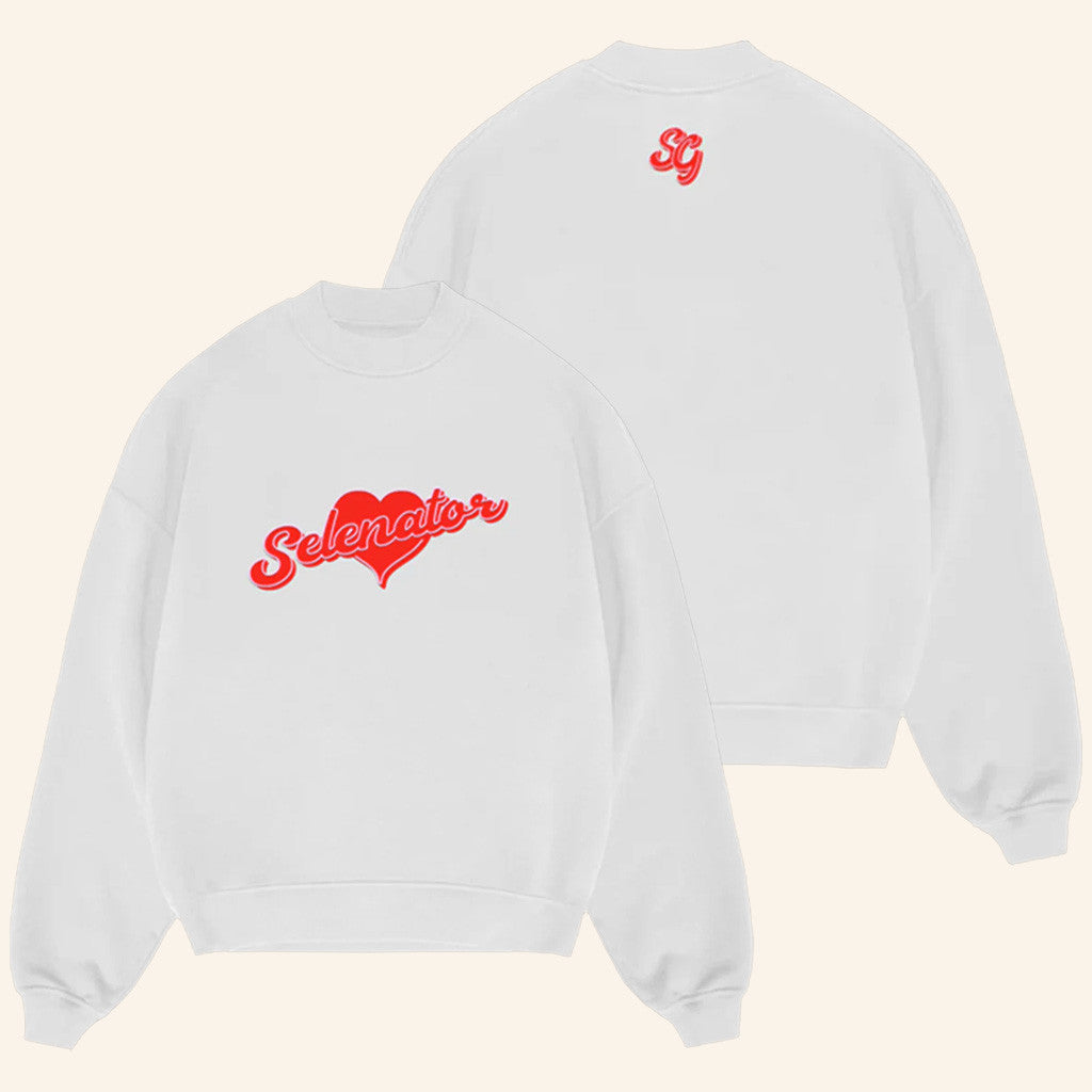 Selena Gomez Merch Selenator White Heart Crewneck Sweatshirt Gifts For Wife - Lilybirchmarket