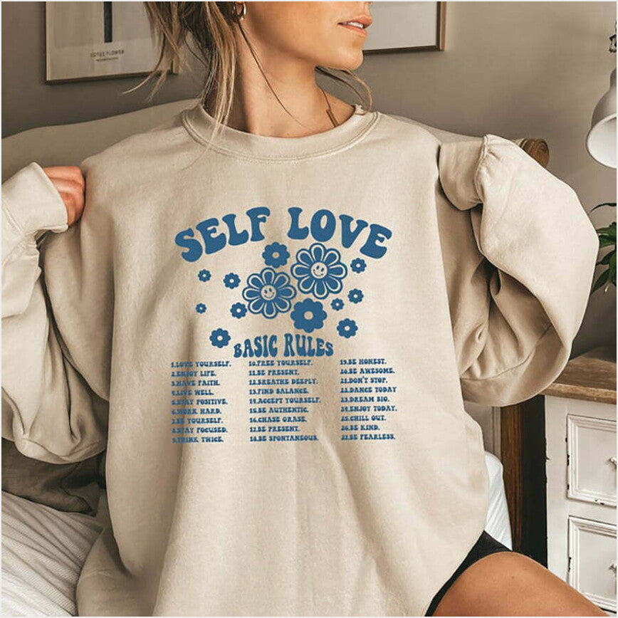 Self Love Basic Rules SweatShirt, Retro Self Love Shirt, Cute Y2K Shirt Gifts For Brother Trendy Merch - Lilybirchmarket
