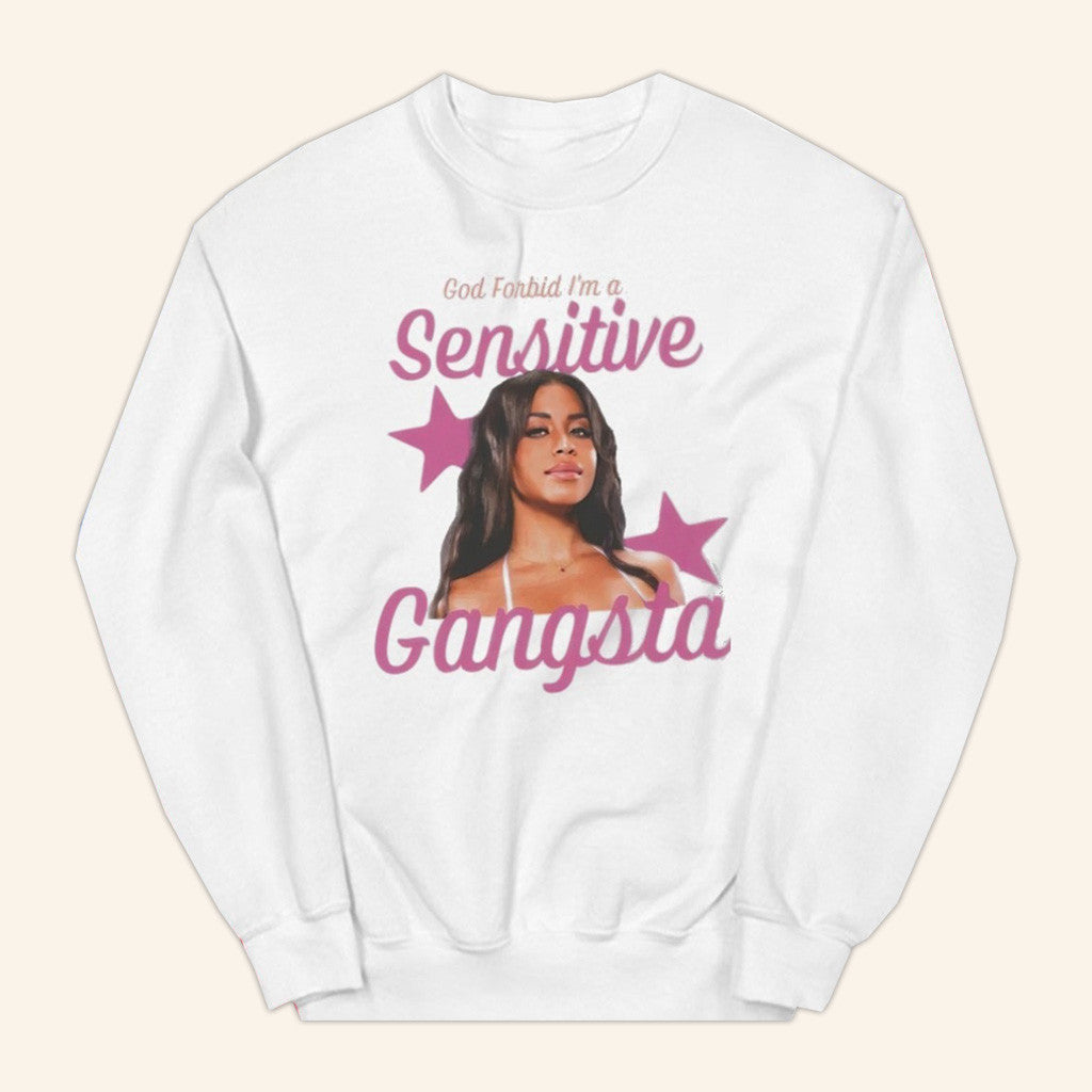 Sensitive Gangsta Merch White Sensitive Gangsta Sweatshirt Gifts For Her - Lilybirchmarket